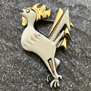 Pewter rooster brooch by Faf of Montreal